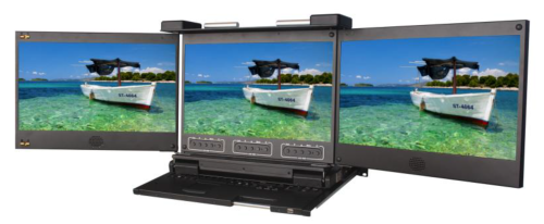 Triple-Monitor und Dual-Rail 1080p 17,3" FHD LCD KVM-Schublade, ANNSO KVMD-1701W-T3